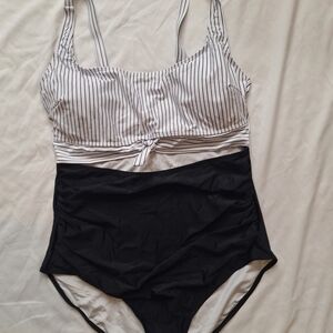 Striped Black and White One-Piece Swimsuit